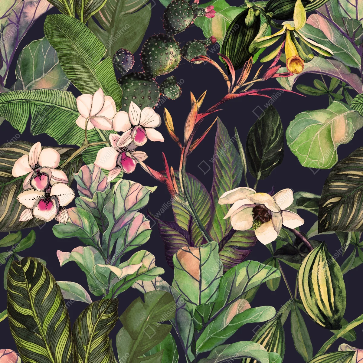 Naklejka na okno tropikalny akwarelowy wzór botaniczny Naklejka na okno tropikalny akwarelowy wzór botaniczny