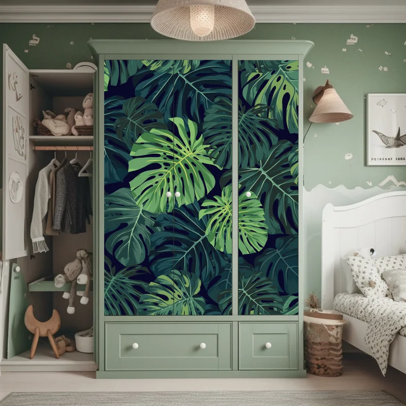Schrankaufkleber tropisches monstera-blattmuster Schrankaufkleber tropisches monstera-blattmuster