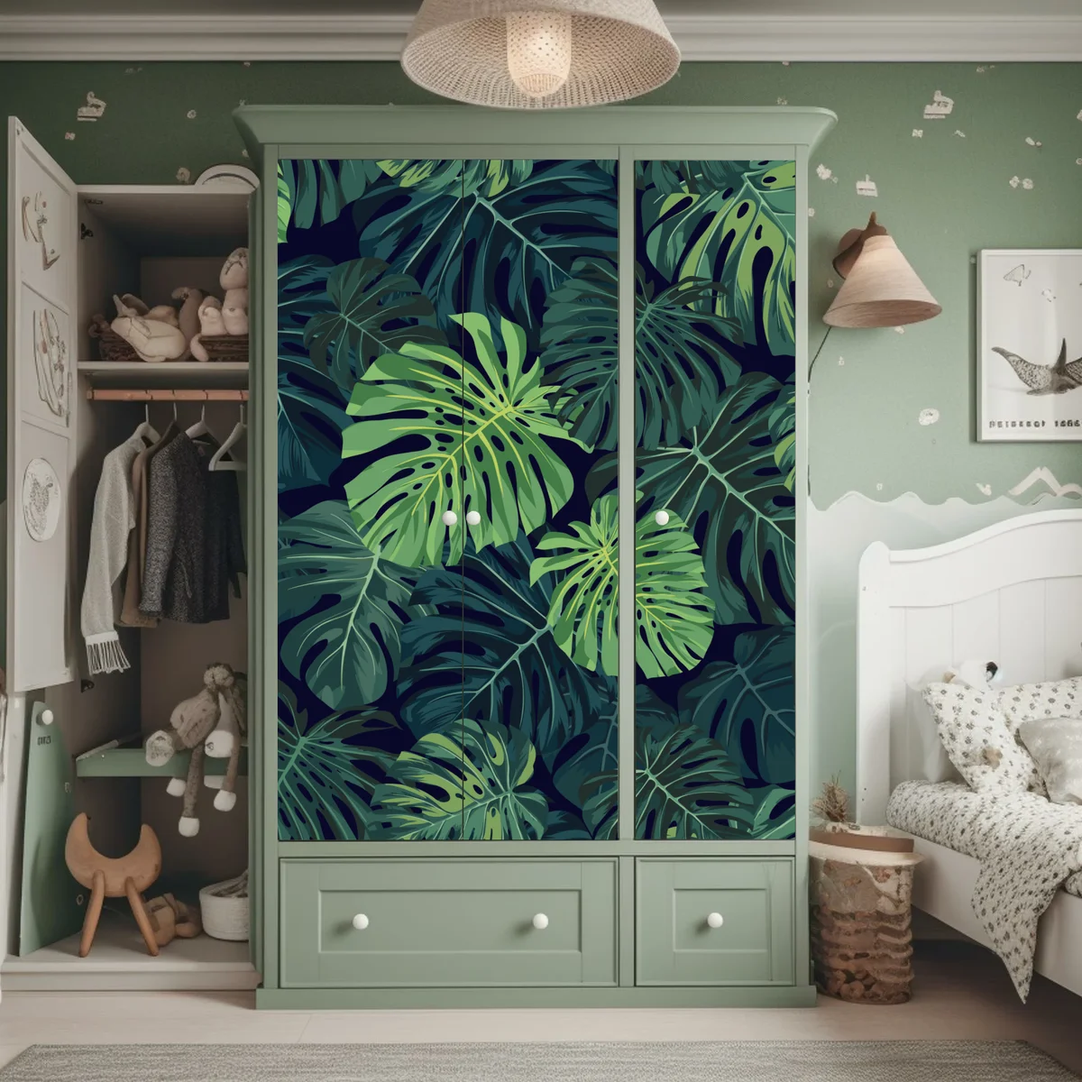 Schrankaufkleber tropisches monstera-blattmuster Schrankaufkleber tropisches monstera-blattmuster