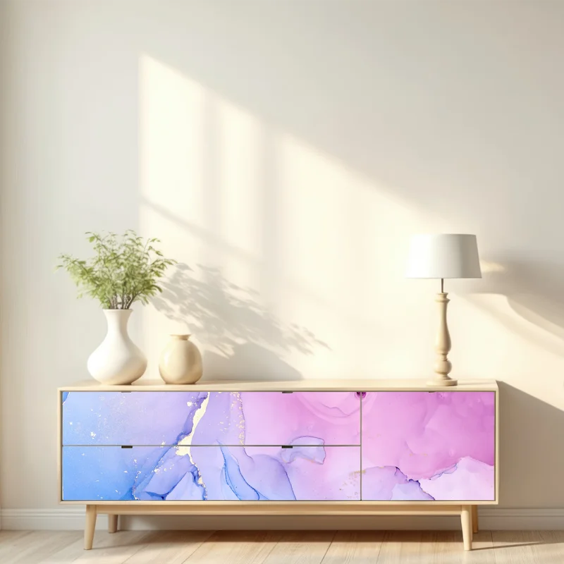 Repositionierbarer Aufkleber rosa und blaue marmorierte abstraktion