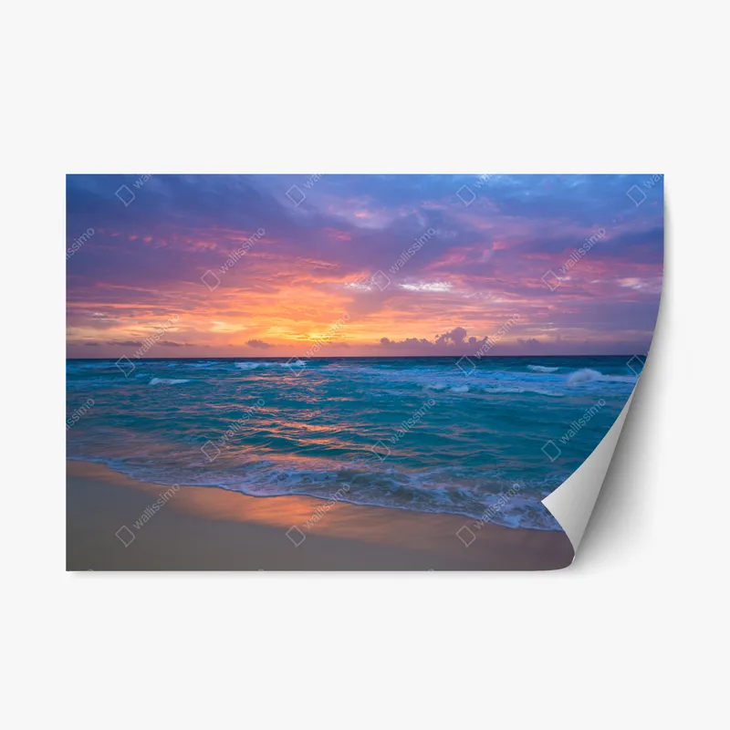 Repositionierbarer Aufkleber türkisfarbener sonnenuntergang über ruhigem meer