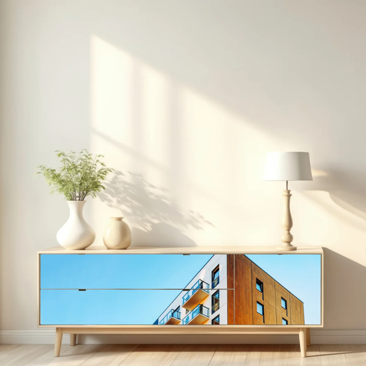 Repositionierbarer Aufkleber modernes wohngebäude mit balkonen Repositionierbarer Aufkleber modernes wohngebäude mit balkonen