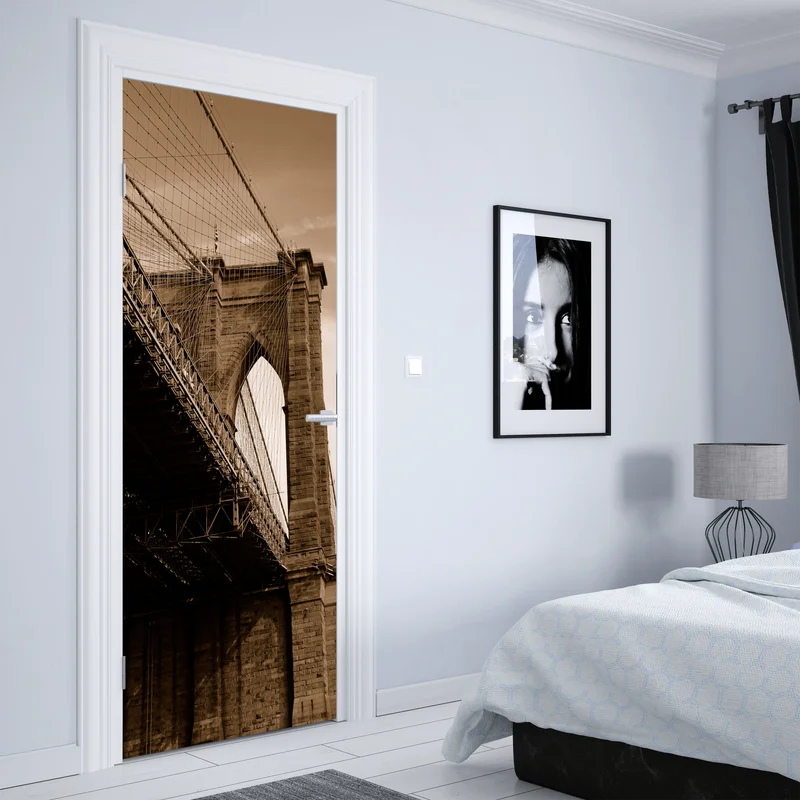 Türaufkleber sepia ansicht der Brooklyn Bridge