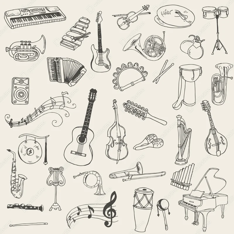 Türaufkleber handgezeichnete musikinstrumente collage Türaufkleber handgezeichnete musikinstrumente collage