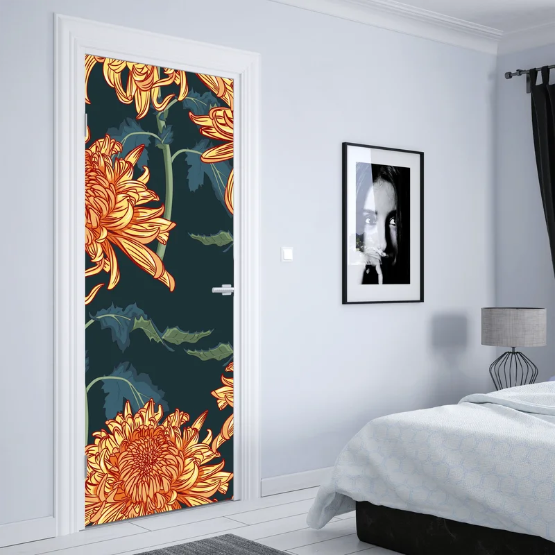 Türaufkleber goldene chrysantheme botanisches muster