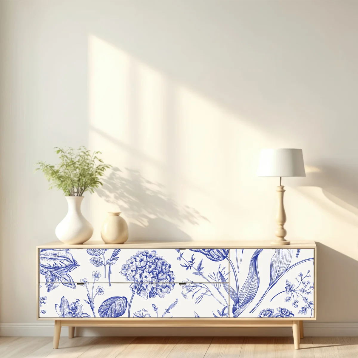 Repositionierbarer Aufkleber klassisches blaues toile blumenmuster Repositionierbarer Aufkleber klassisches blaues toile blumenmuster