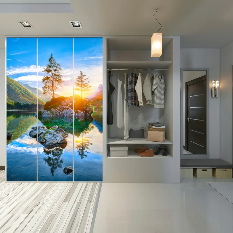 Schrankaufkleber sonnenuntergang über Hintersee felseninsel