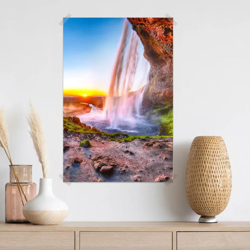 Poster Seljalandsfoss wasserfall bei sonnenuntergang Poster Seljalandsfoss wasserfall bei sonnenuntergang