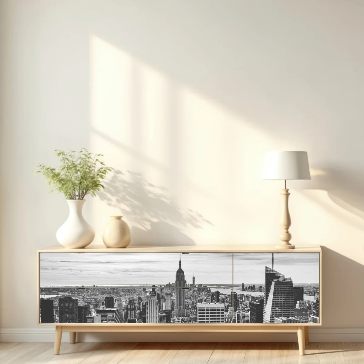 Repositionierbarer Aufkleber panorama von New York in graustufen Repositionierbarer Aufkleber panorama von New York in graustufen