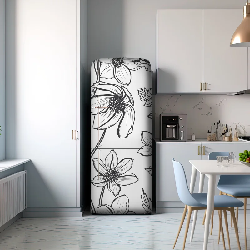 Kühlschrankaufkleber botanische linienzeichnung mit blumen