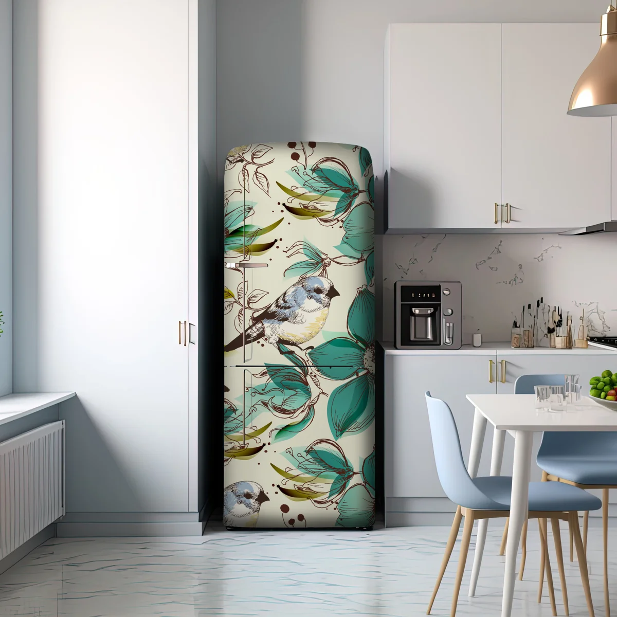 Kühlschrankaufkleber retro türkis blumen- und vogelmuster Kühlschrankaufkleber retro türkis blumen- und vogelmuster