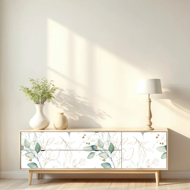 Repositionierbarer Aufkleber sanftes eukalyptus aquarellmuster