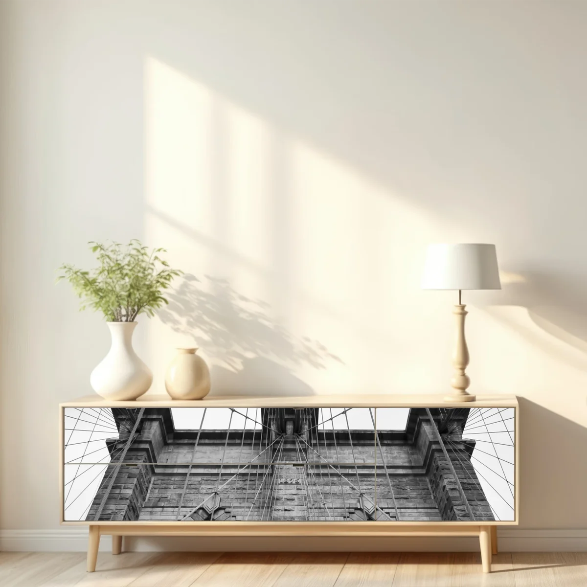 Repositionierbarer Aufkleber perspektive der Brooklyn Bridge in monochrom Repositionierbarer Aufkleber perspektive der Brooklyn Bridge in monochrom