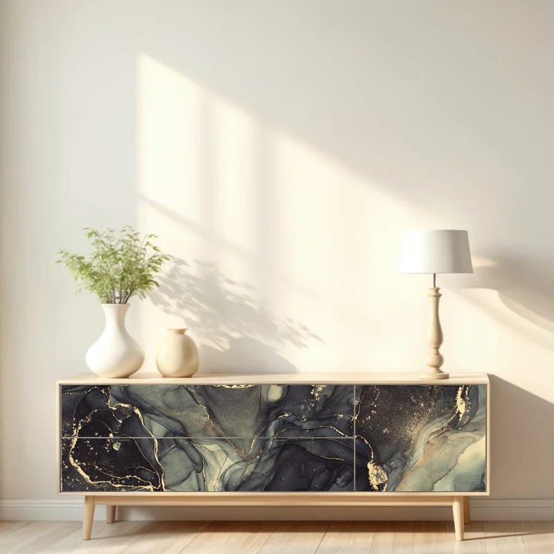 Repositionierbarer Aufkleber luxuriöse abstrakte alkoholtinten-kunst mit goldenen adern