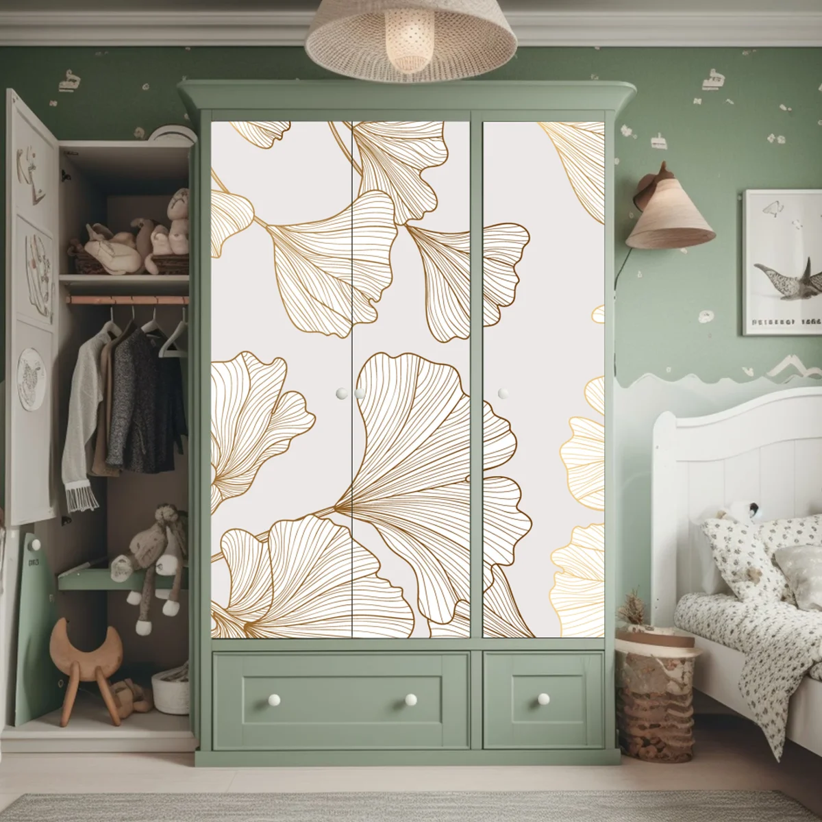 Schrankaufkleber feines goldenes ginkgo-blätter muster Schrankaufkleber feines goldenes ginkgo-blätter muster