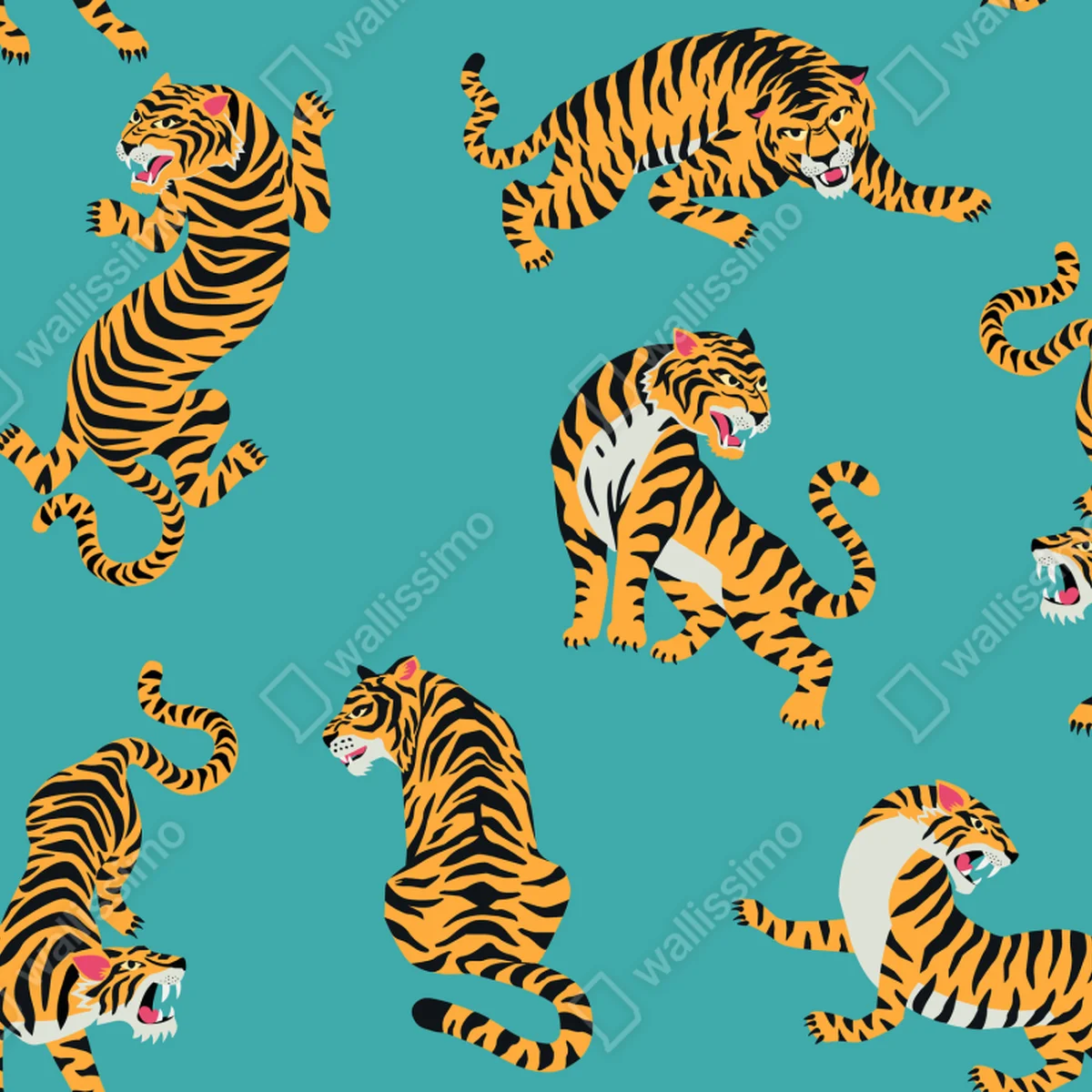 Fototapete stilisiertes tigermuster auf türkisfarbenem hintergrund Fototapete stilisiertes tigermuster auf türkisfarbenem hintergrund