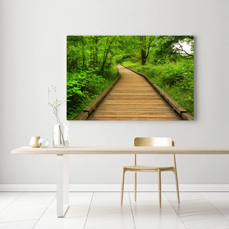 Leinwandbild ruhiger holzsteg im wald Leinwandbild ruhiger holzsteg im wald