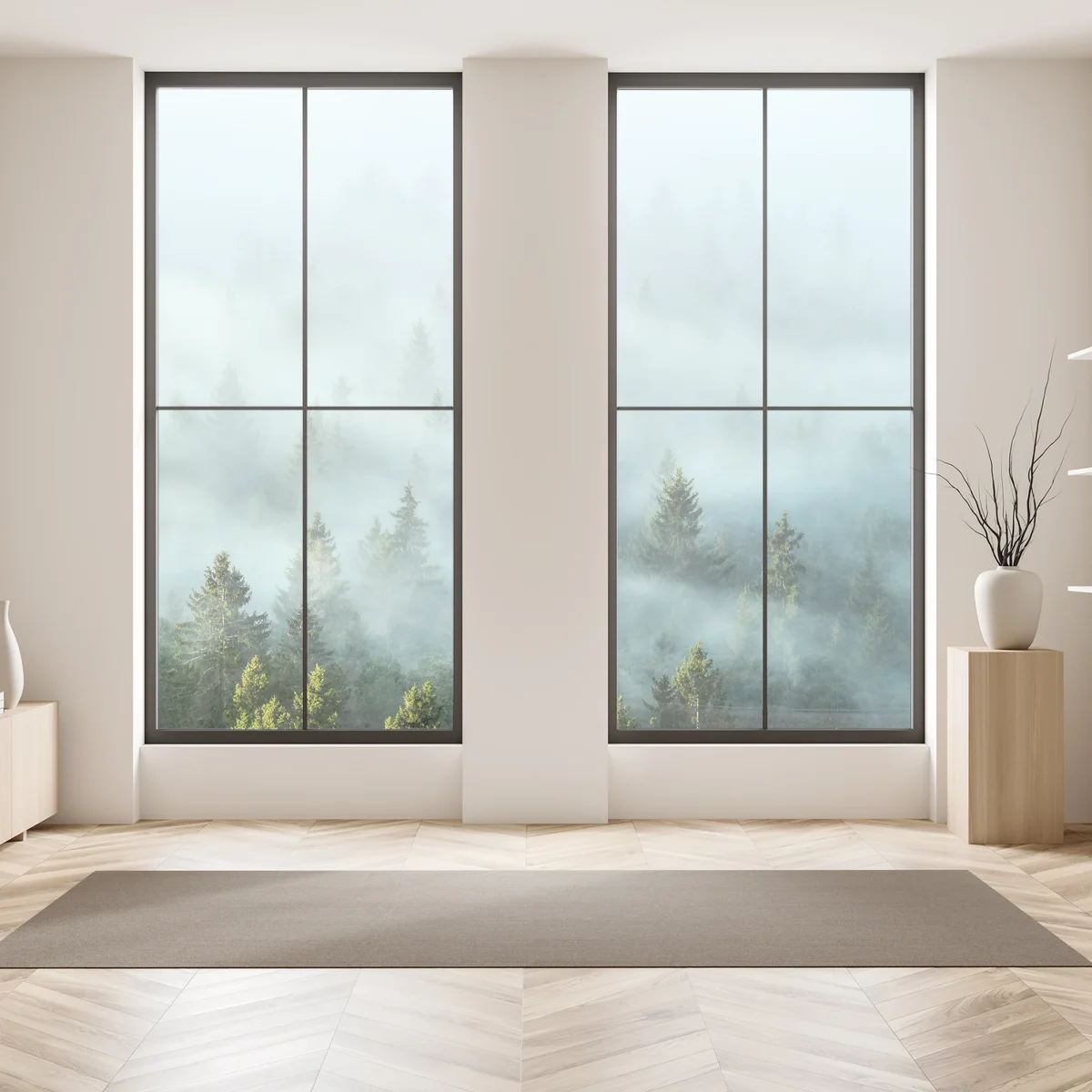 Fensteraufkleber nebliger fichtenwald am morgen Fensteraufkleber nebliger fichtenwald am morgen