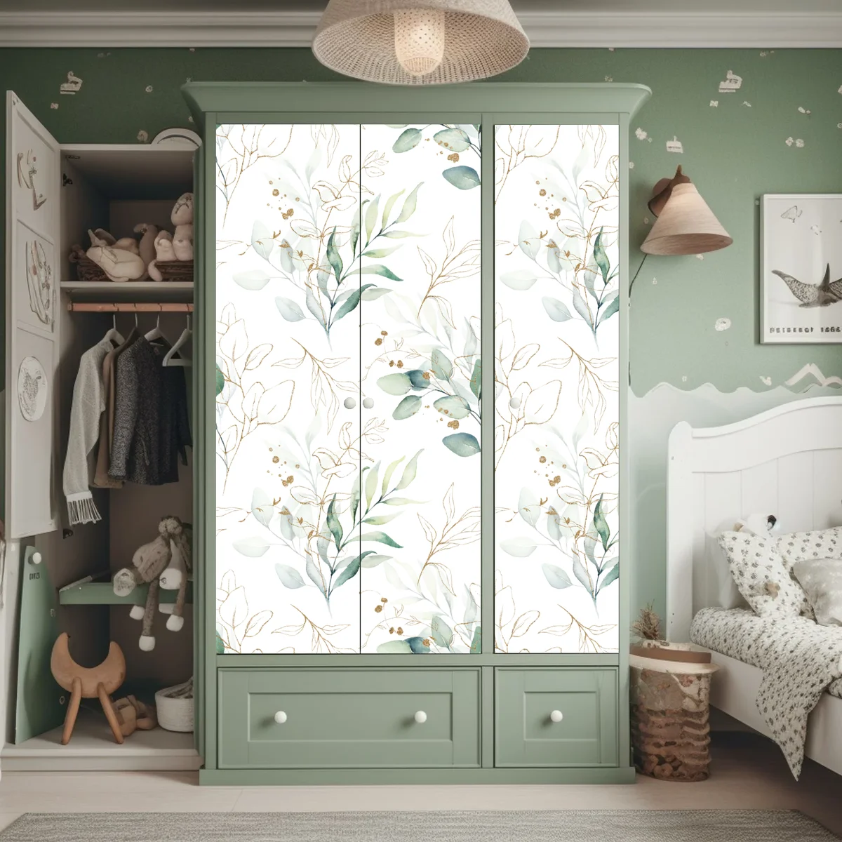 Schrankaufkleber sanftes eukalyptus aquarellmuster Schrankaufkleber sanftes eukalyptus aquarellmuster