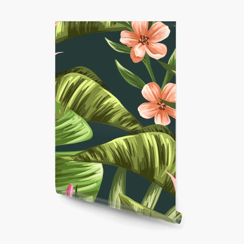 Fototapete tropisches hibiskus- und plumeria-blumenmuster Fototapete tropisches hibiskus- und plumeria-blumenmuster