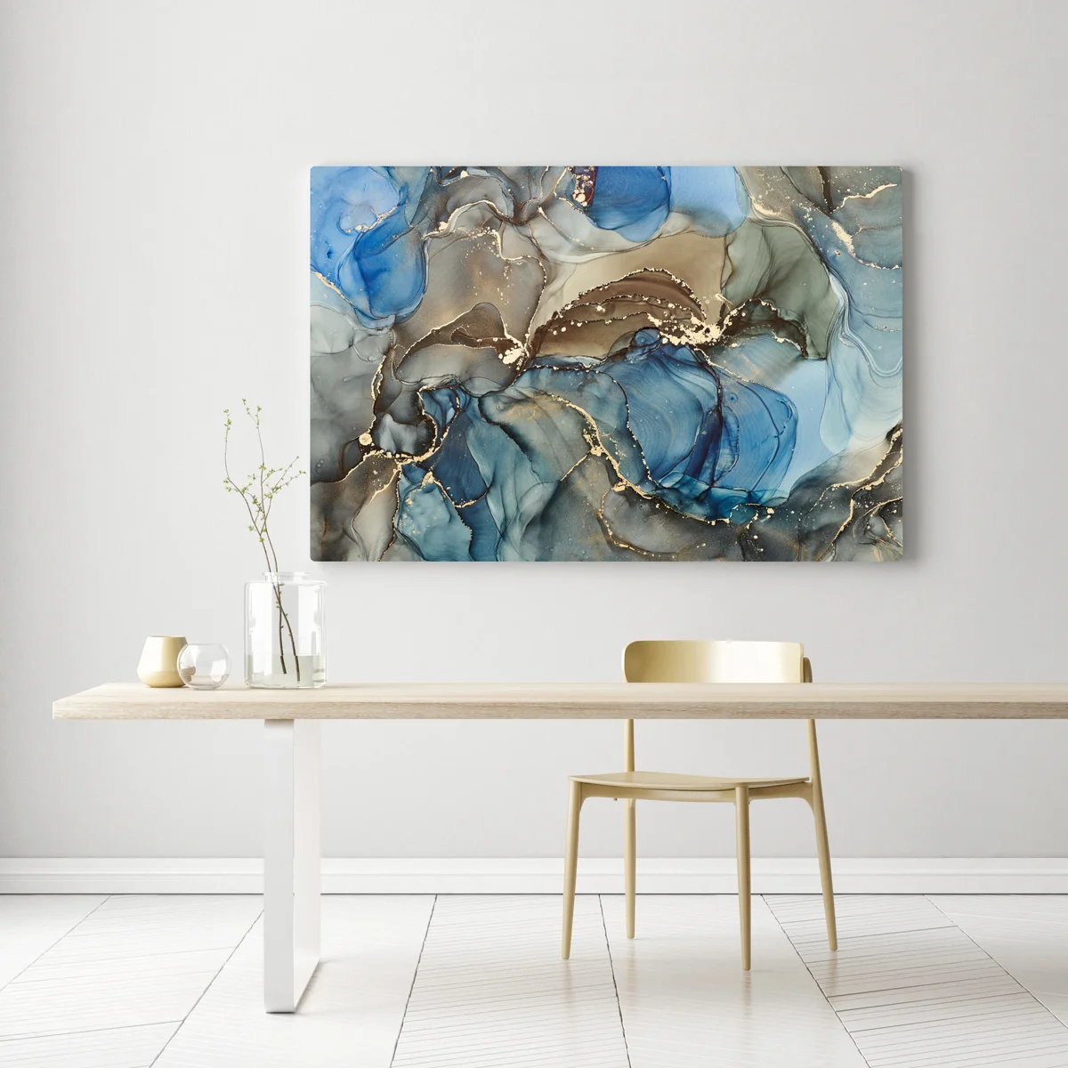 Leinwandbild blaue und goldene flüssige abstraktion Leinwandbild blaue und goldene flüssige abstraktion