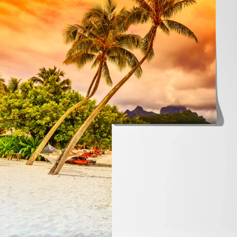 Fototapeta zachód słońca w Bora Bora nad bungalowami na wodzie Fototapeta zachód słońca w Bora Bora nad bungalowami na wodzie