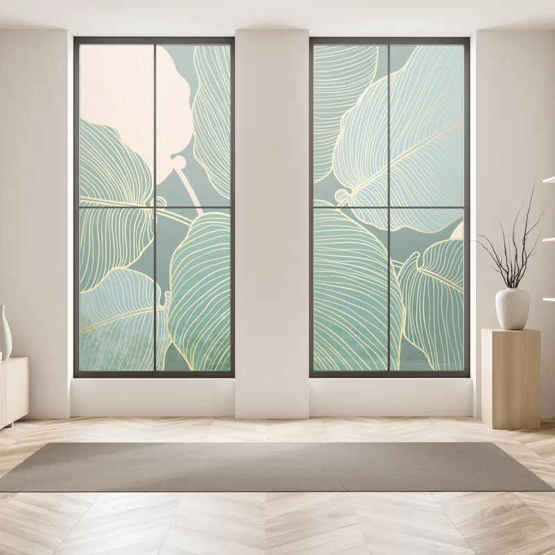 Fensteraufkleber tropische blätter mit goldkontur