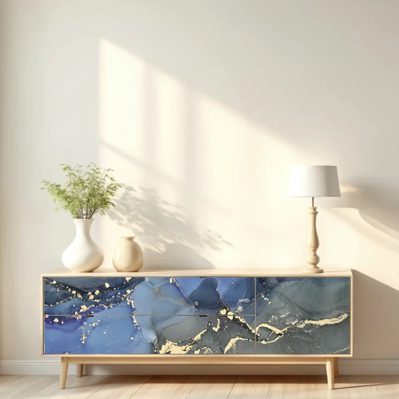 Repositionierbarer Aufkleber luxuriöse blau-goldene abstraktion