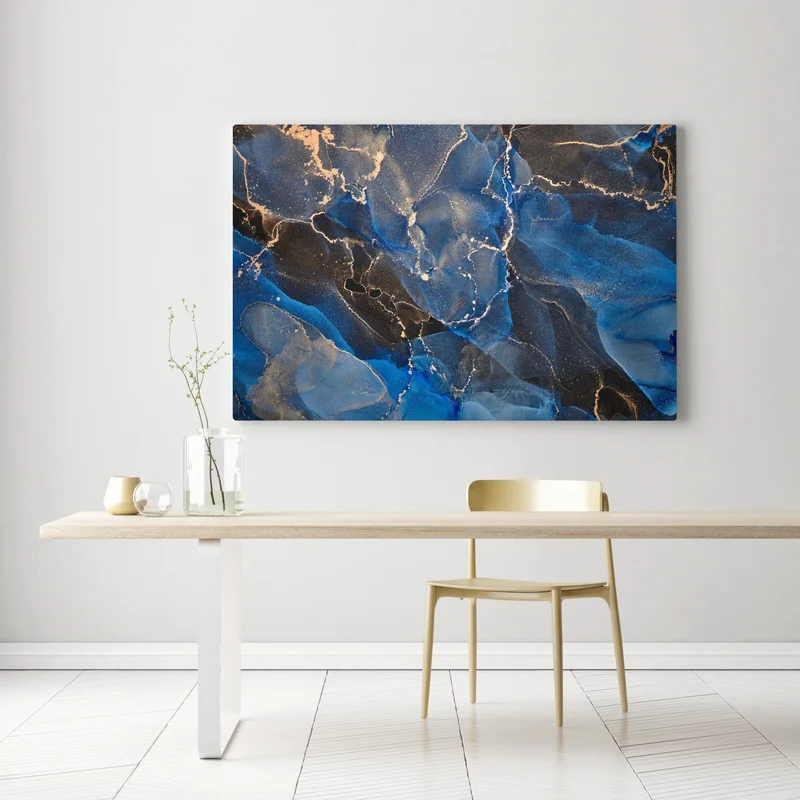 Leinwandbild luxuriöse blaue und goldene abstrakte wellen Leinwandbild luxuriöse blaue und goldene abstrakte wellen