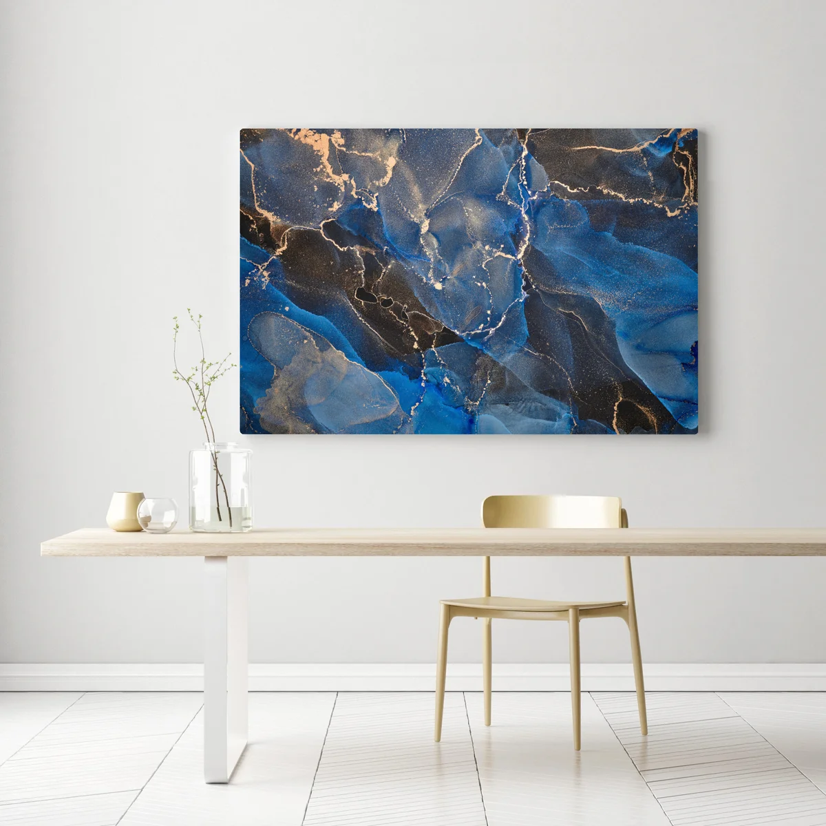 Leinwandbild luxuriöse blaue und goldene abstrakte wellen Leinwandbild luxuriöse blaue und goldene abstrakte wellen