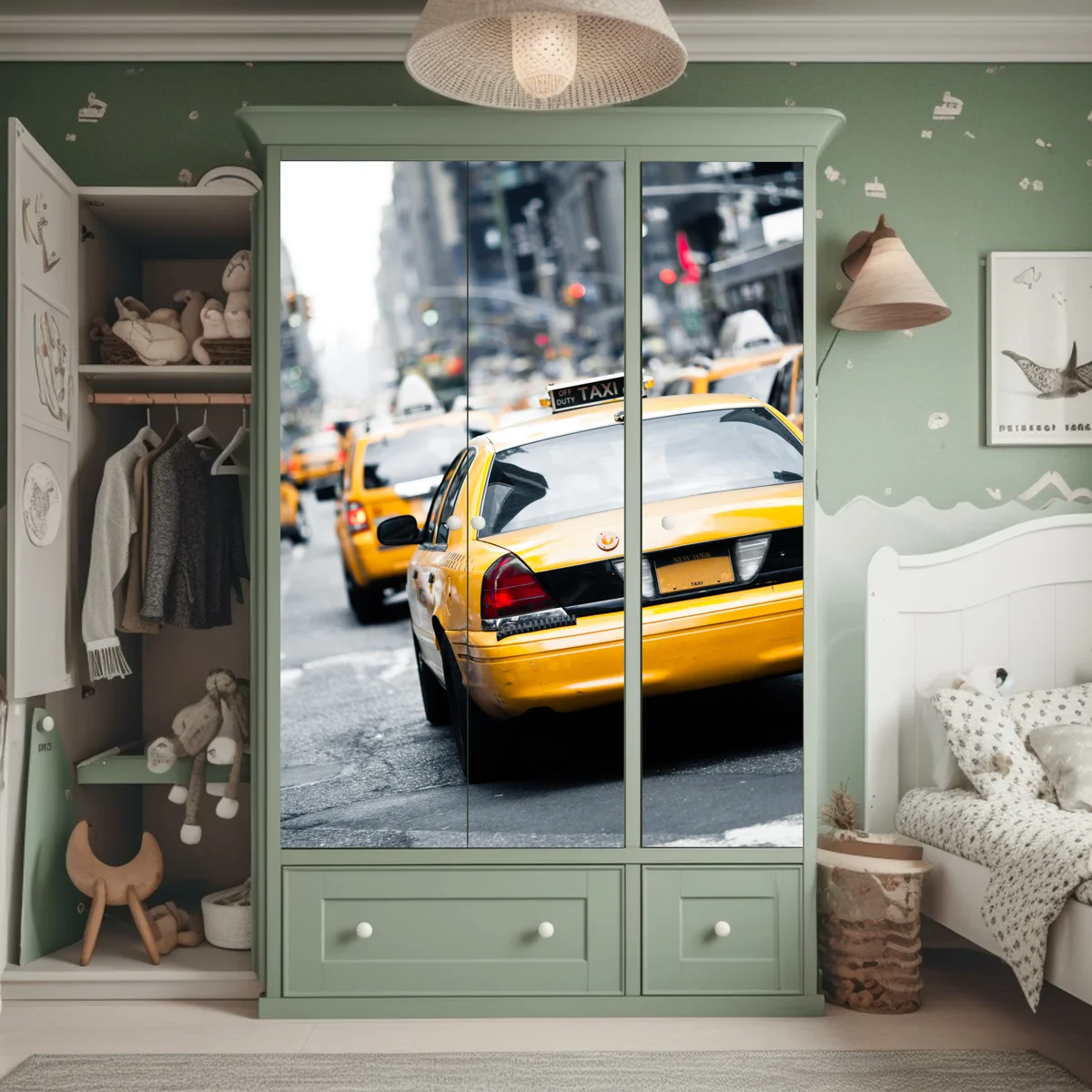 Schrankaufkleber gelbe taxis in einer belebten straße von New York Schrankaufkleber gelbe taxis in einer belebten straße von New York