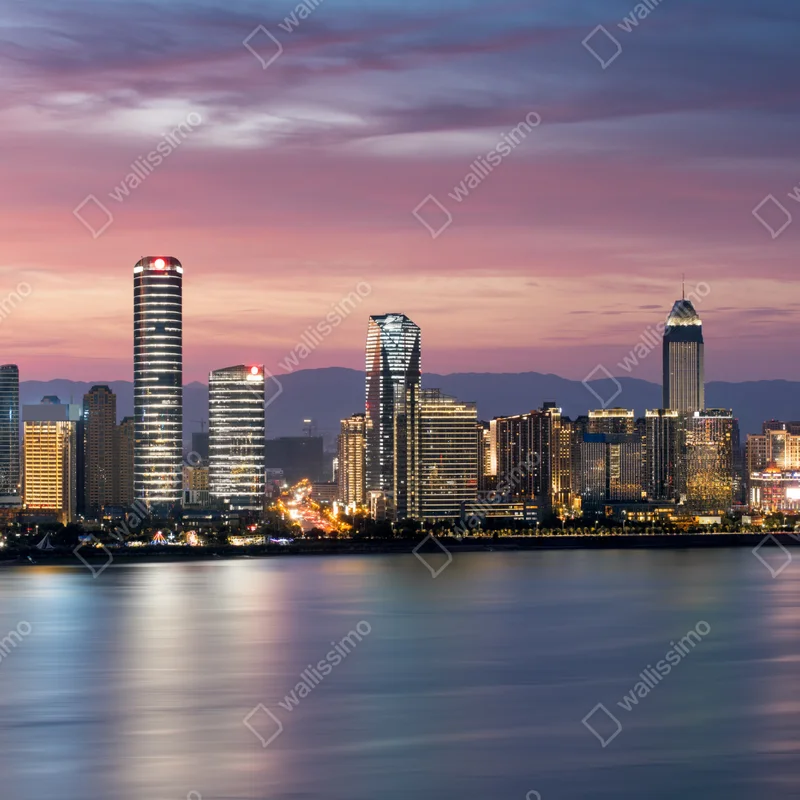 Fototapete ruhige stadtskyline bei dämmerung Fototapete ruhige stadtskyline bei dämmerung