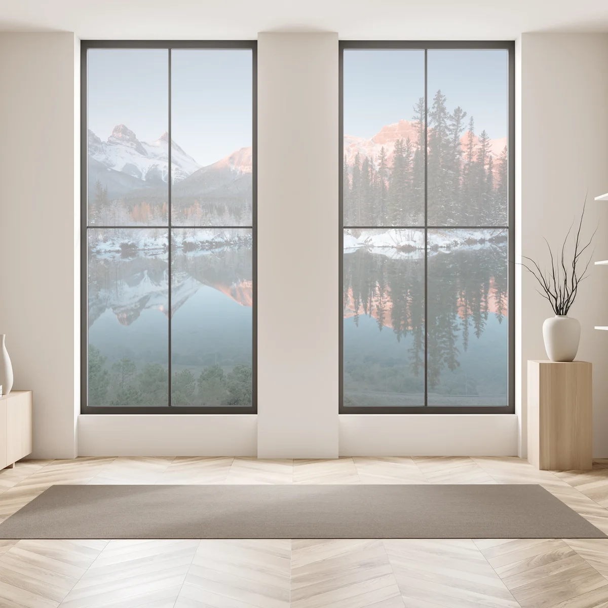 Fensteraufkleber bergspiegelung im morgendlichen glühen Fensteraufkleber bergspiegelung im morgendlichen glühen