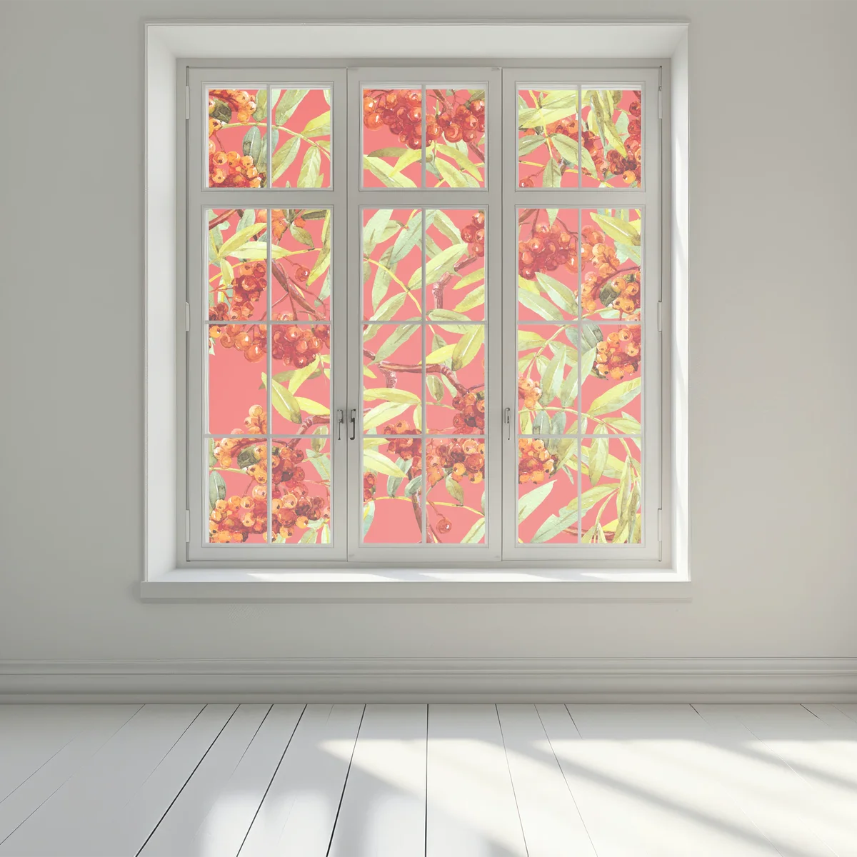 Fensteraufkleber aquarellmuster mit vogelbeeren Fensteraufkleber aquarellmuster mit vogelbeeren