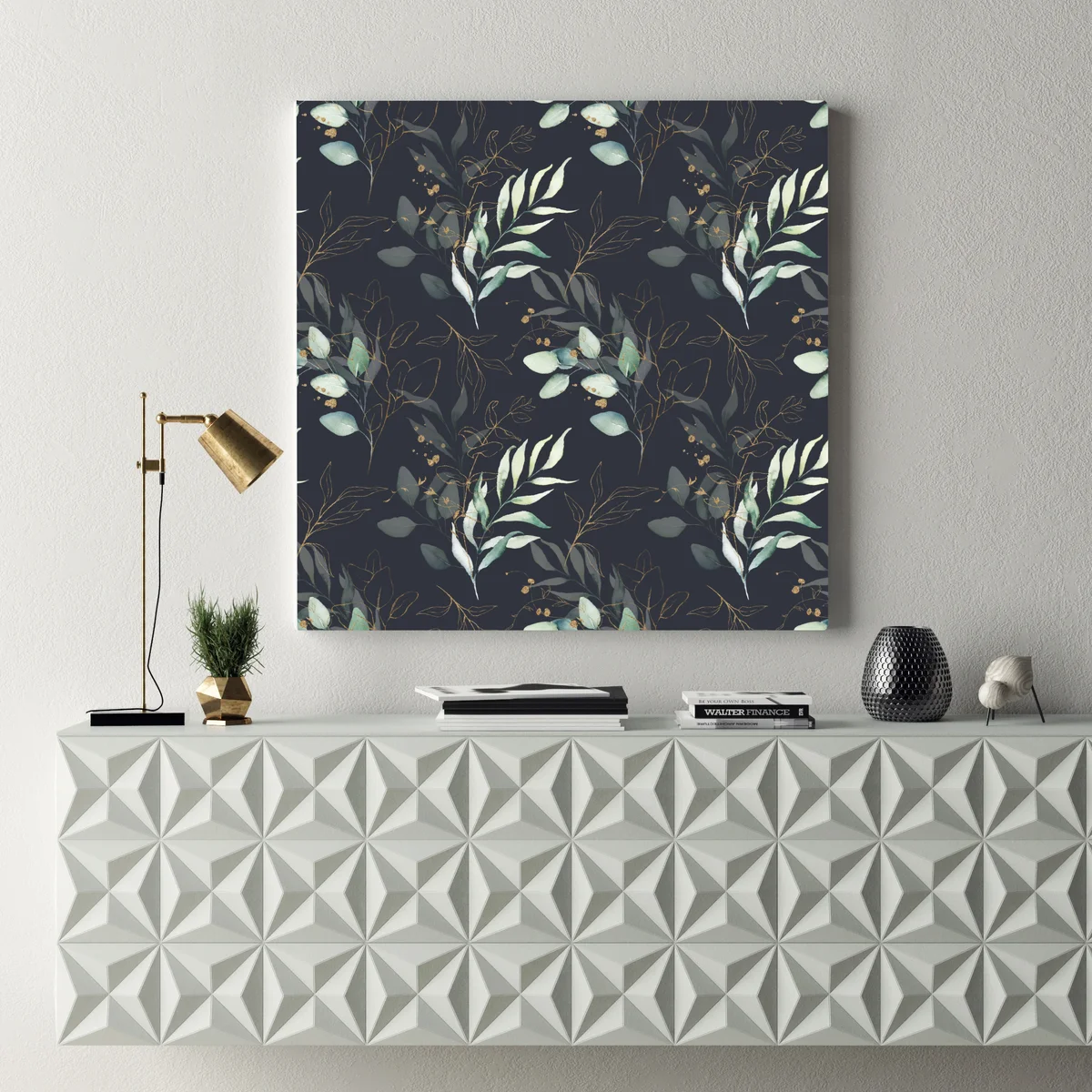 Leinwandbild aquarell eukalyptusblätter auf dunklem hintergrund Leinwandbild aquarell eukalyptusblätter auf dunklem hintergrund