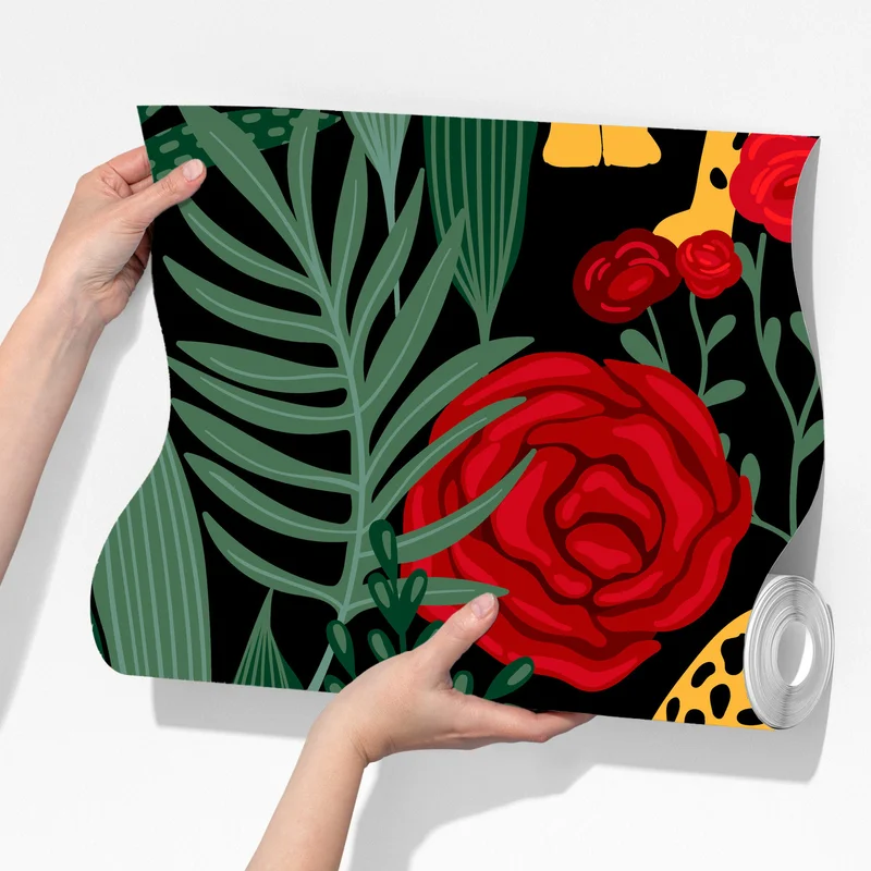 Fototapete exotisches muster mit leoparden und rosen Fototapete exotisches muster mit leoparden und rosen