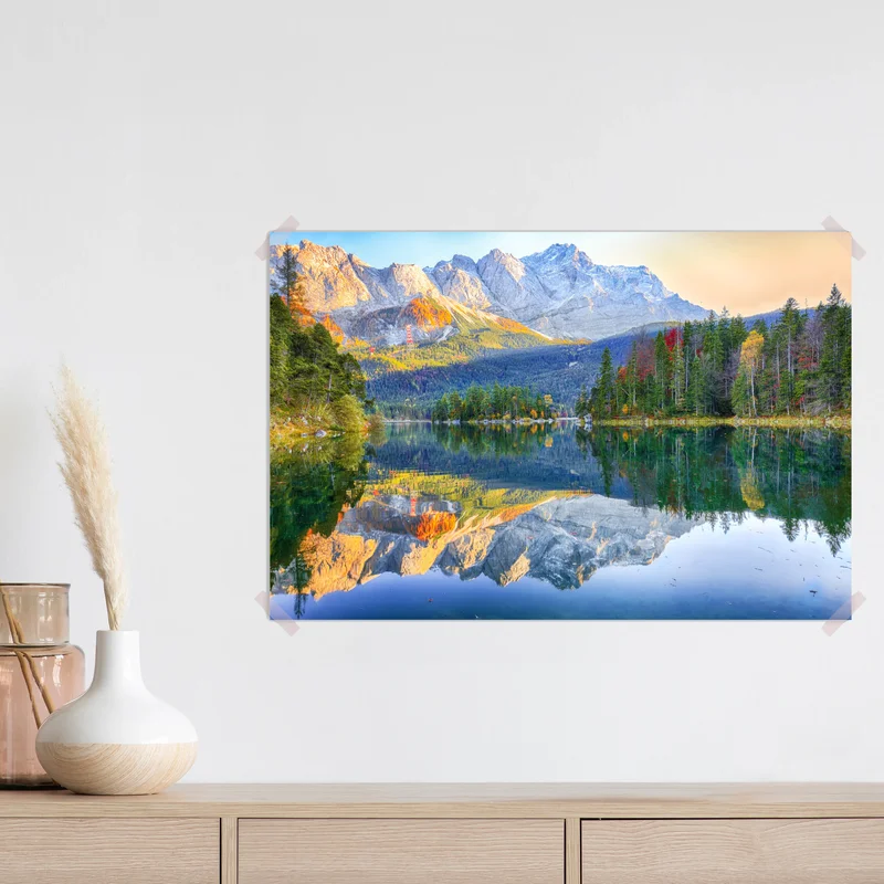Poster herbstliche spiegelung am Eibsee bei Zugspitze Poster herbstliche spiegelung am Eibsee bei Zugspitze