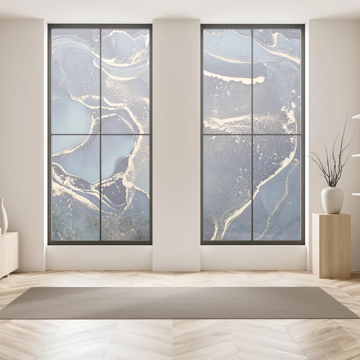 Fensteraufkleber traumhafte abstrakte fließmalerei in blau und gold Fensteraufkleber traumhafte abstrakte fließmalerei in blau und gold