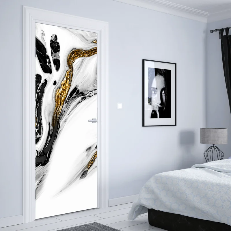 Türaufkleber schwarz-weiße abstraktion mit goldenen adern