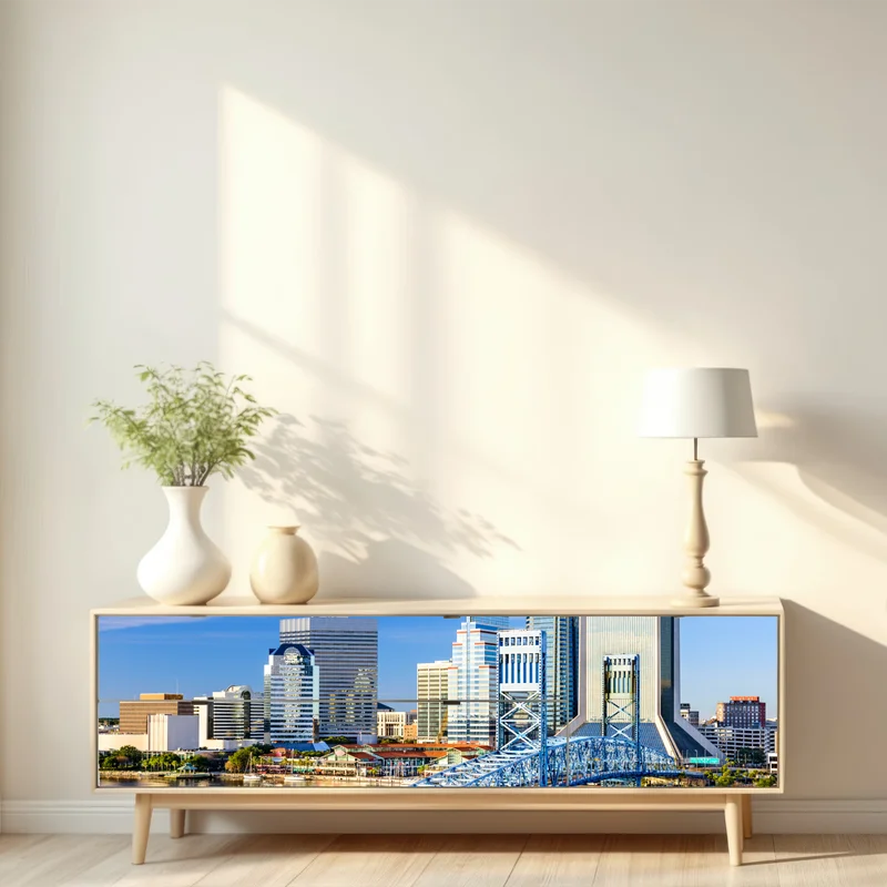 Repositionierbarer Aufkleber Jacksonville skyline mit blauem brücke Repositionierbarer Aufkleber Jacksonville skyline mit blauem brücke