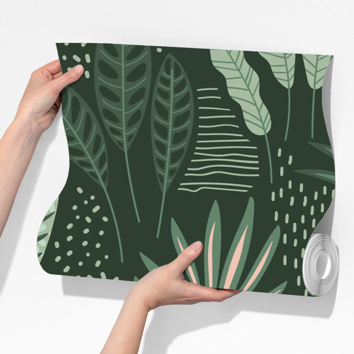 Fototapeta tropikalny wzór liści w stonowanej zieleni i różu Fototapeta tropikalny wzór liści w stonowanej zieleni i różu