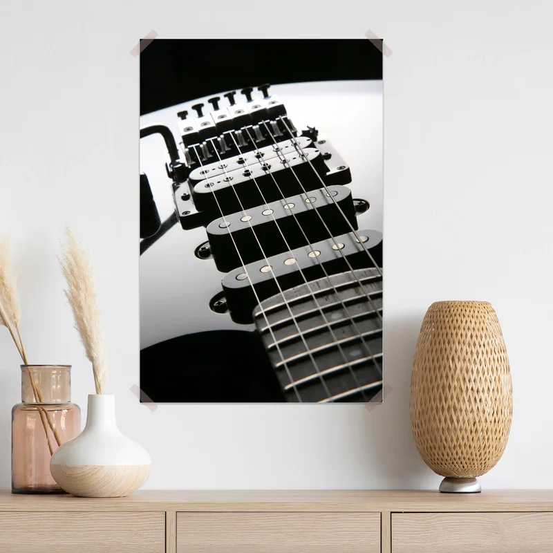 Poster nahaufnahme einer schwarzen elektrogitarre Poster nahaufnahme einer schwarzen elektrogitarre