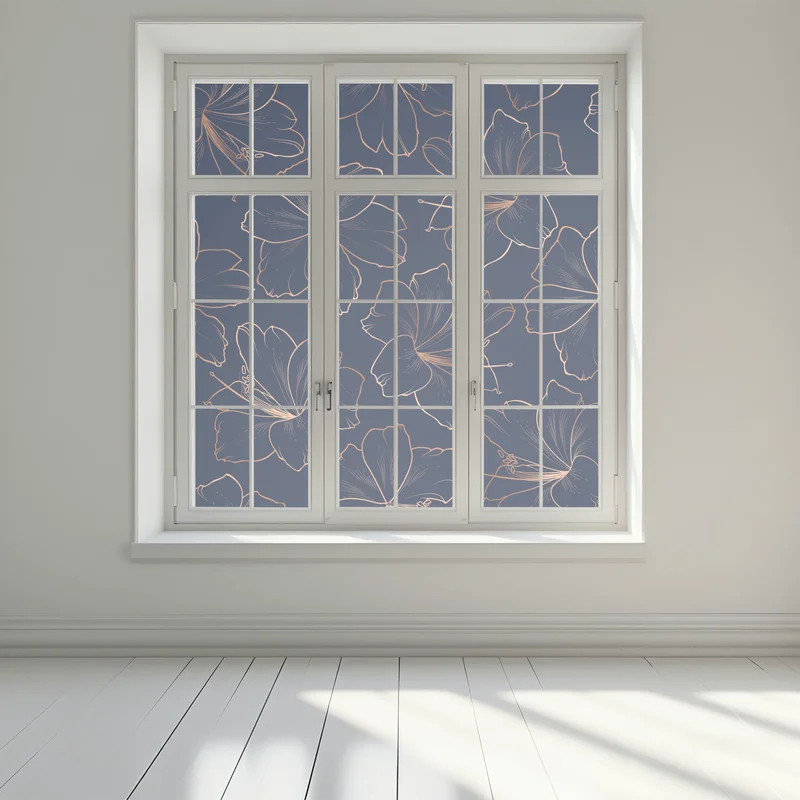 Fensteraufkleber dunkelblaues muster mit goldenen blumenkonturen