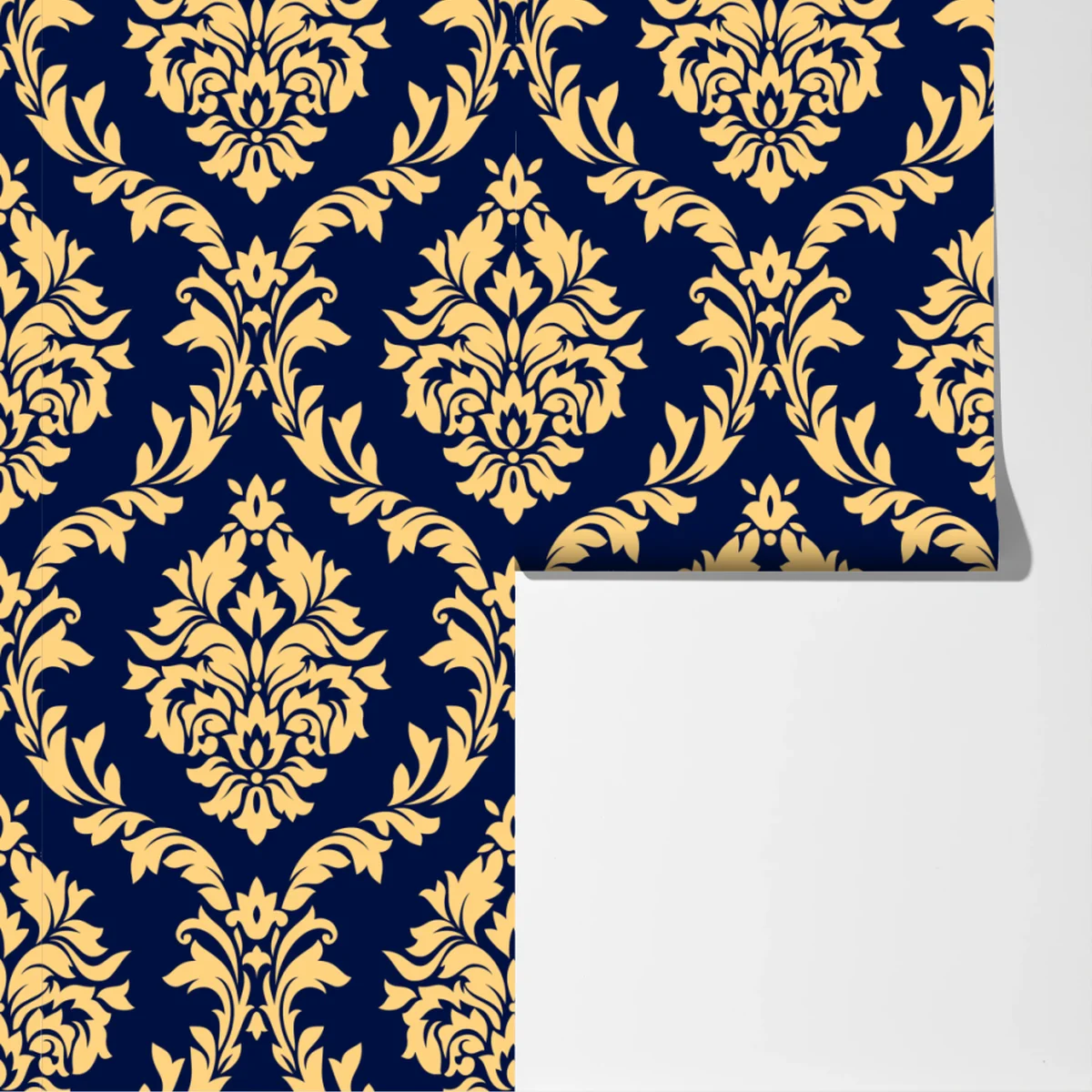 Fototapete elegantes goldenes damastmuster auf tiefblauem hintergrund Fototapete elegantes goldenes damastmuster auf tiefblauem hintergrund