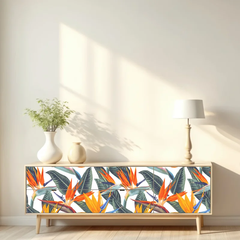 Repositionierbarer Aufkleber tropisches muster mit strelitzien Repositionierbarer Aufkleber tropisches muster mit strelitzien