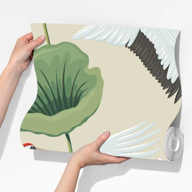 Fototapete elegantes muster mit kranichen und lotusblumen Fototapete elegantes muster mit kranichen und lotusblumen