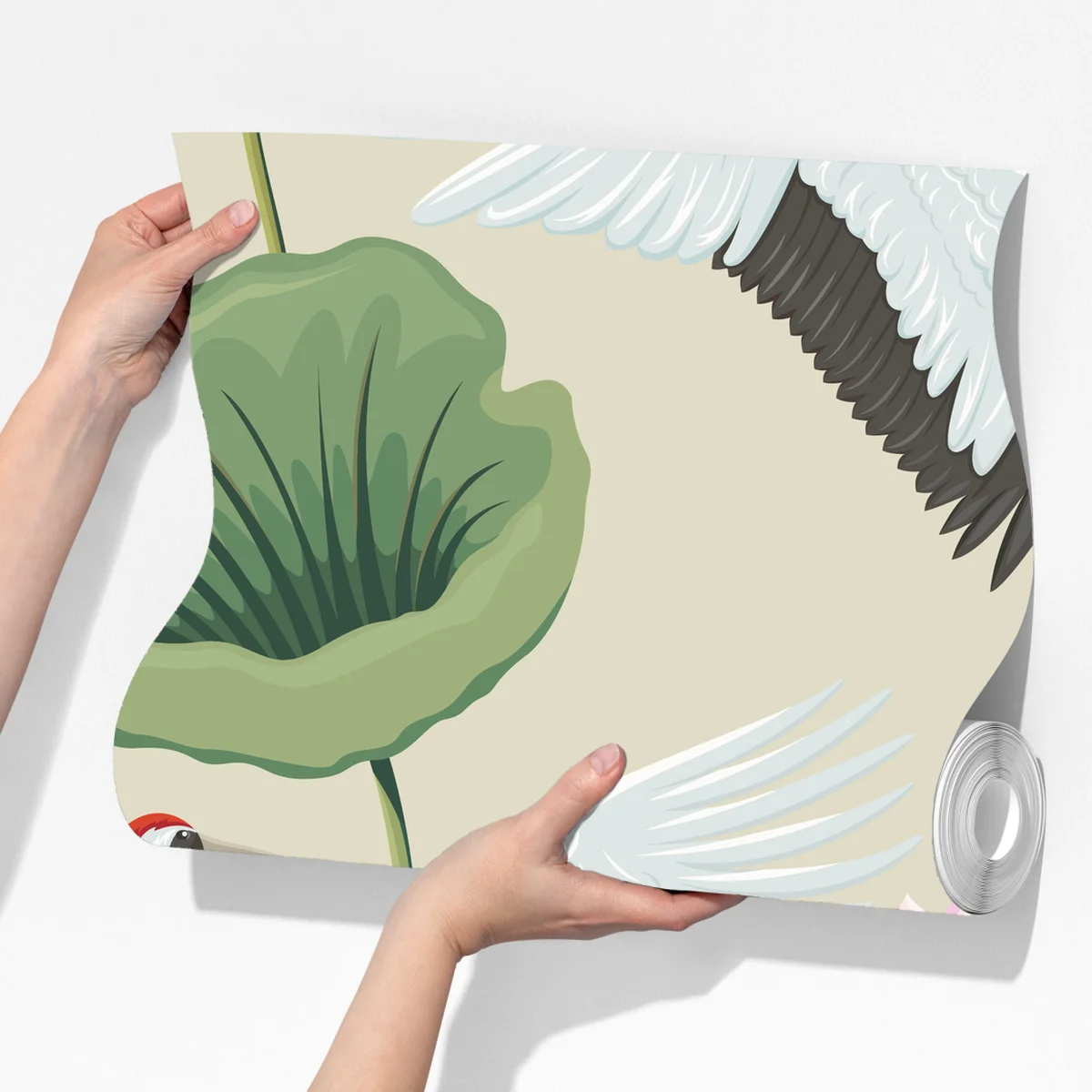 Fototapete elegantes muster mit kranichen und lotusblumen Fototapete elegantes muster mit kranichen und lotusblumen