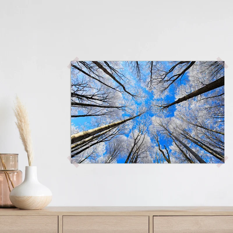 Poster Winterlandschaft mit reiferen Baumwipfeln • Poster bei Wallnifity® Poster Winterlandschaft mit reiferen Baumwipfeln • Poster bei Wallnifity®