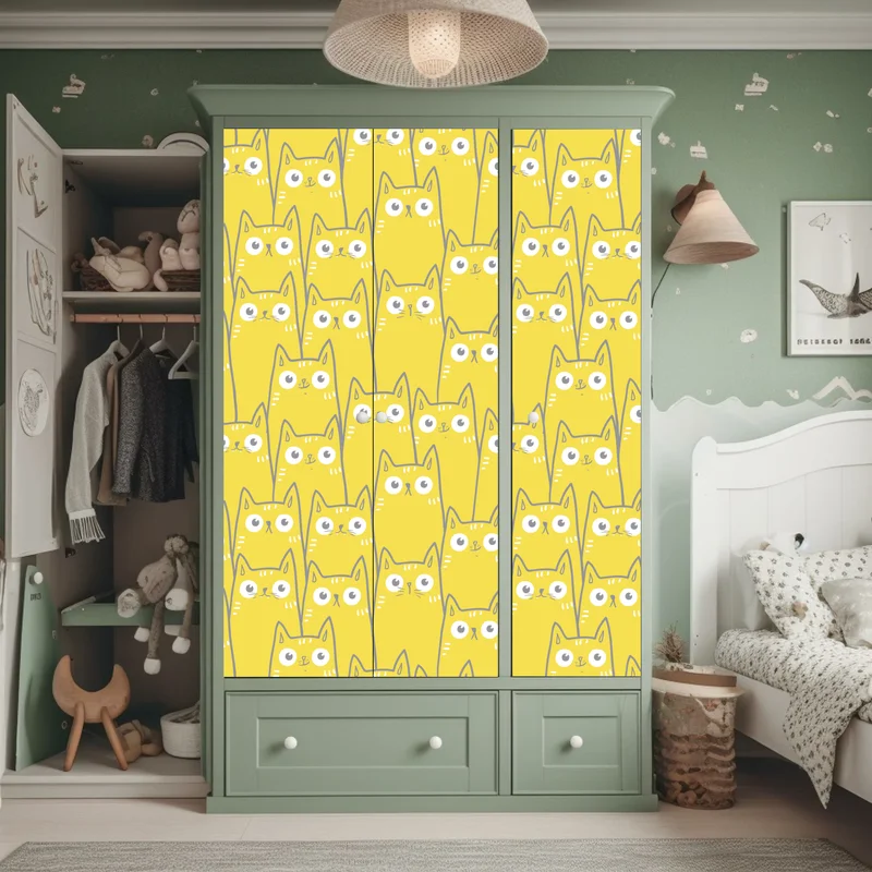 Schrankaufkleber fröhliches gelbes katzenmuster Schrankaufkleber fröhliches gelbes katzenmuster