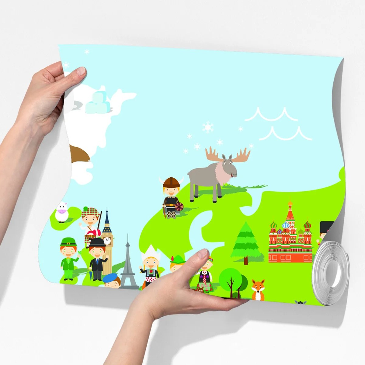 Fototapete bunte weltkarte mit tieren und kindern Fototapete bunte weltkarte mit tieren und kindern